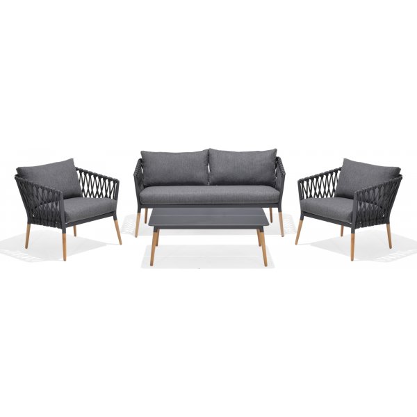 Livsstil Hage utegruppe Ipanema med sofa, 2 lenestoler og salongbord - Grå / Teak / Olefin Livsstil Hage utegruppe Ipanema med sofa, 2 lenestoler og salongbord - Grå / Teak / Olefin