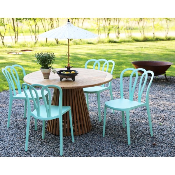Spisegruppe Salt teak: Teakbord, rundt, 120 cm inkludert 4 stk. Bally stoler