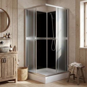 Dusjkabinett 90�90x195 cm | Hvit bakside glass og aluminiumsprofil | Liris