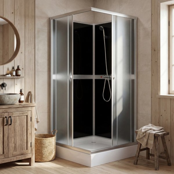 Dusjkabinett 90�90x195 cm | Hvit bakside glass og aluminiumsprofil | Liris