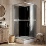 Dusjkabinett 90�90x195 cm | Hvit bakside glass og aluminiumsprofil | Liris
