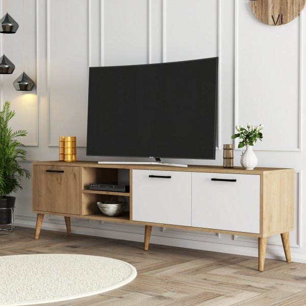 Exxen TV-benk 180 cm - Eik/hvit