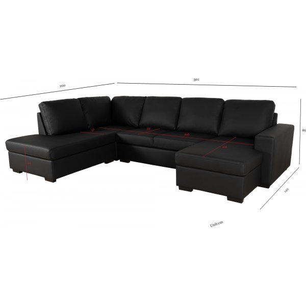 Solna U-sofa i svart PU A3D Solna U-sofa i svart PU A3D