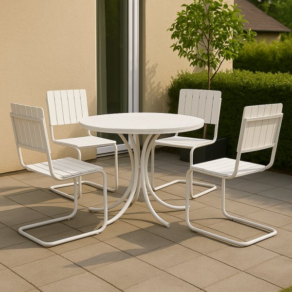 Spisegruppe Holmsund rundt bord 103 cm med 4 stoler - Hvit