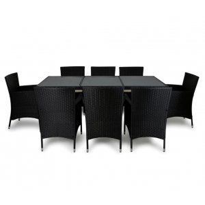 Brantevik utegruppe, bord med 8 stoler - Sort syntetisk rotting