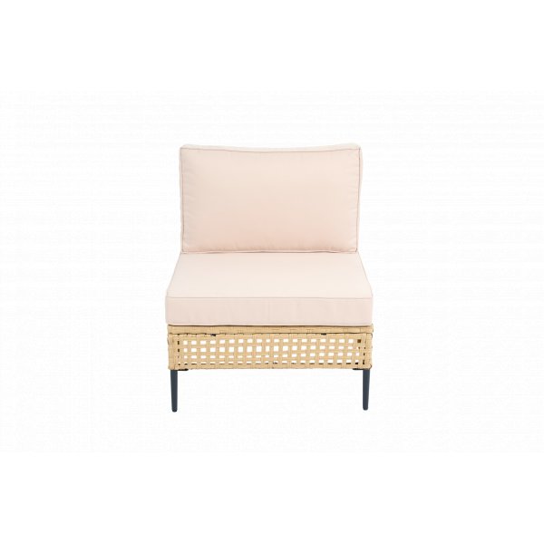 Stor utend�rs hj�rnesofa med bord | Loungesett i kunstrotting | Kremfarget