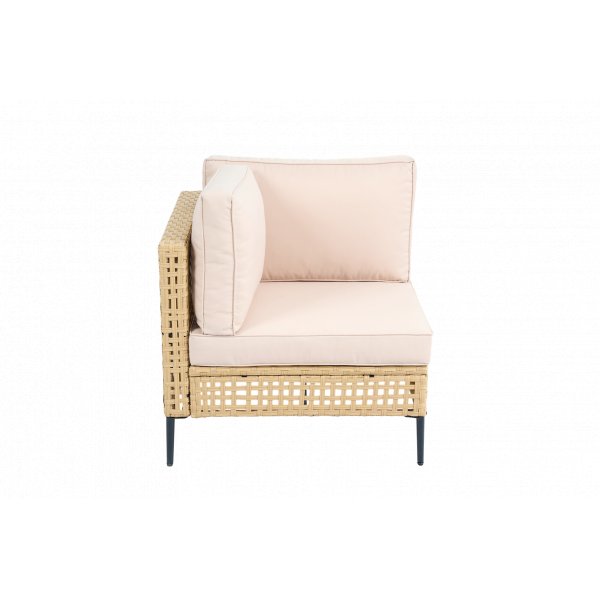 Stor utend�rs hj�rnesofa med bord | Loungesett i kunstrotting | Kremfarget