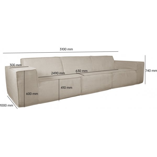 Kordfl�yelssofa 310 cm Beige