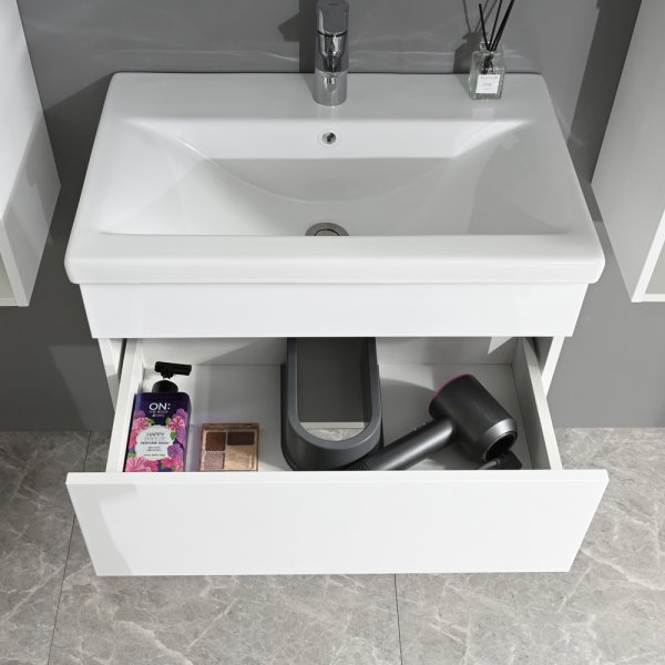 Baderomsmbler Venezia 60 cm - Hvit med LED-belysning + Toalettpapirholder