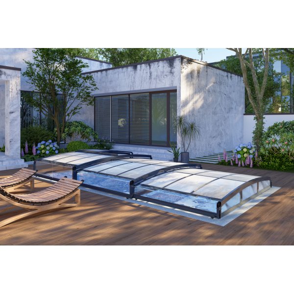 Bassengtak i svart polykarbonat 663x326x80 cm