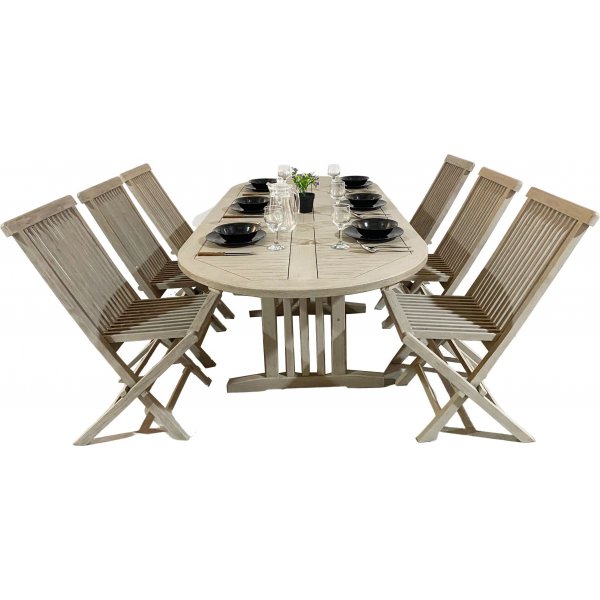 Salt ovalt spisebord i teak 150-210 cm butterfly - Gr teak