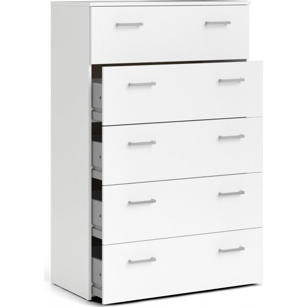 Space kommode hvit med 5 skuffer, bredde 74 cm og h�yde 115 cm