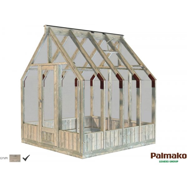 Drivhus Emilia med fundament 5,4 m² – Gråbehandlet tre - Herdet glas Drivhus Emilia med fundament 5,4 m² – Gråbehandlet tre - Herdet glas