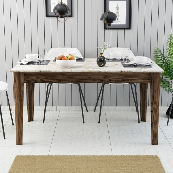 Milan spisebord 145 x 88 cm - Hvit marmor/valnøtt Milan spisebord 145 x 88 cm - Hvit marmor/valnøtt