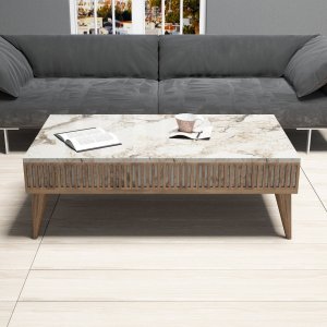 Milan salongbord 105 x 60 cm - Valnøtt/hvit marmorlook Milan salongbord 105 x 60 cm - Valnøtt/hvit marmorlook