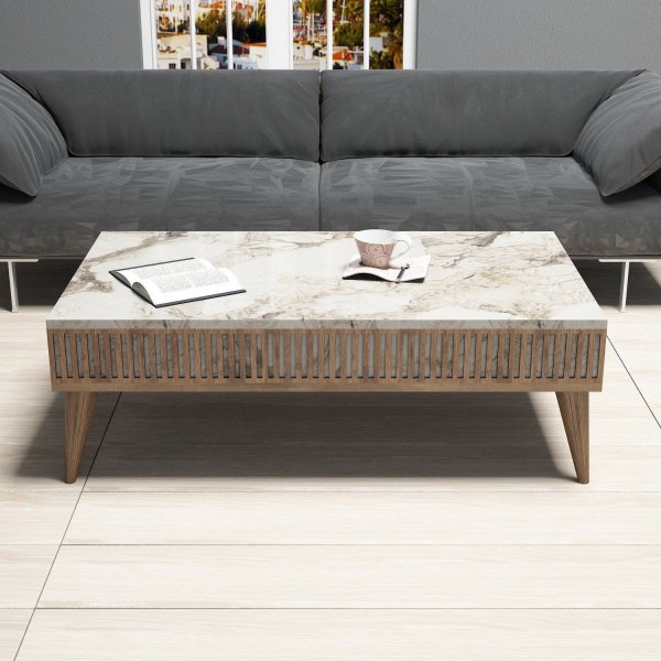 Milan salongbord 105 x 60 cm - Valnøtt/hvit marmorlook Milan salongbord 105 x 60 cm - Valnøtt/hvit marmorlook