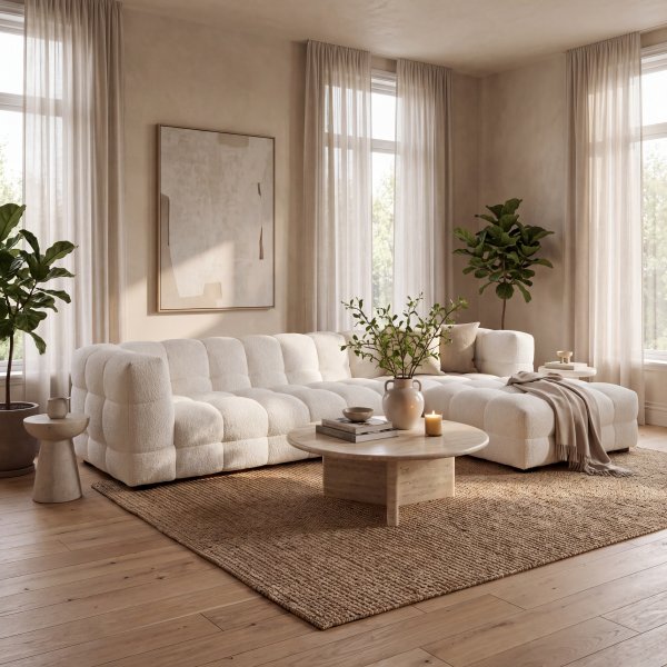 Sofa Kremfarget Teddy 322 cm