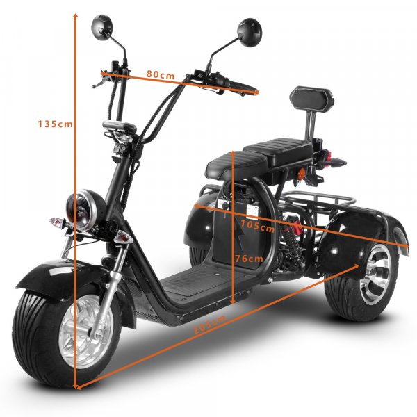 Elscooter Trehjulssykkel - Svart 2000W Elscooter Trehjulssykkel - Svart 2000W