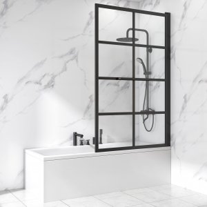 Dusjveggbadekar 150x80 cm | Industriell stil med svart gitter