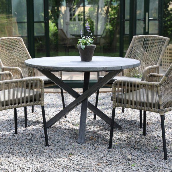 Scottsdale rundt utebord Ø112 cm - Grålasert + Tekstilimpregnering for utemøbler Scottsdale rundt utebord Ø112 cm - Grålasert + Tekstilimpregnering for utemøbler