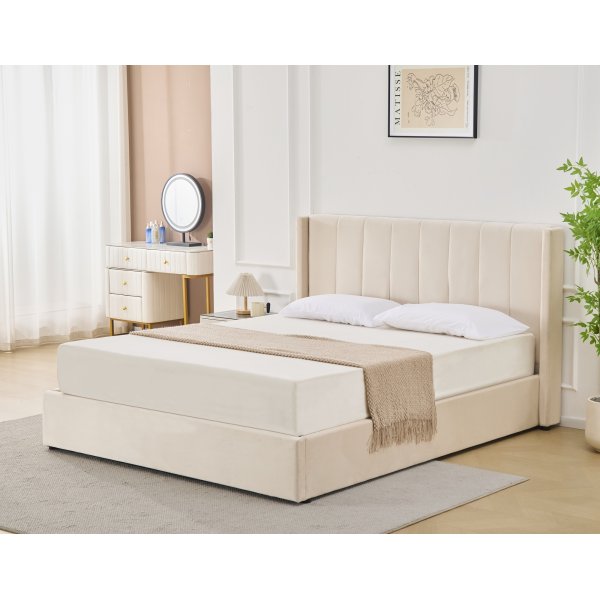 Sengeramme med hodegavl og oppbevaring 180 x 200 cm - Beige - Bianca