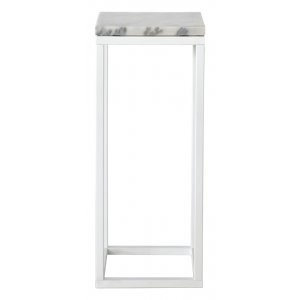 Nattbord/pidestall med aksentm�nster 65 - Hvit marmor / hvit base