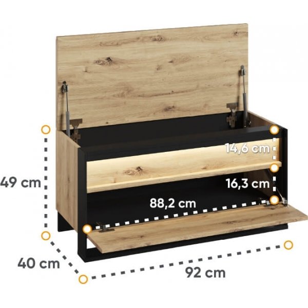 Quant hallbenk 92 cm - Artisan eik/sort Quant hallbenk 92 cm - Artisan eik/sort
