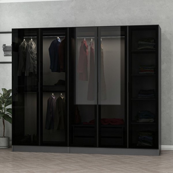Cavolo garderobeskap 225x52x210 cm - Antrasitt/sort Cavolo garderobeskap 225x52x210 cm - Antrasitt/sort