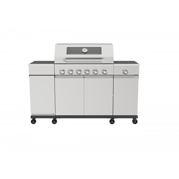 Gassgrill med sidebrenner og oppbevaringsskap - 6 brennere - rustfritt st�l