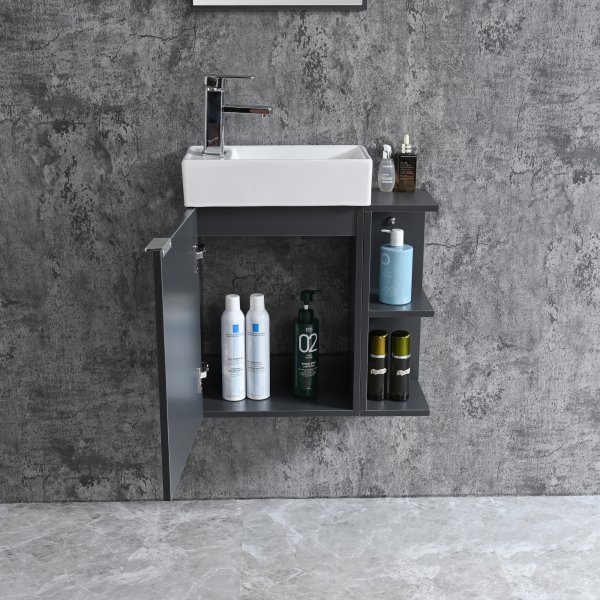 Baderomsmbler Lyon - Mrkegr + 2.00 x Baderomskrok