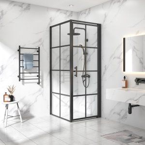 Dusjkabinett 90x90x200 cm | 6 mm sikkerhetsglass | Svarte profiler Dusjkabinett 90x90x200 cm | 6 mm sikkerhetsglass | Svarte profiler