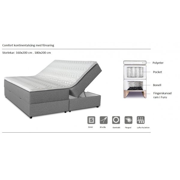 Komfort seng med oppbevaring 180 cm - Gr�