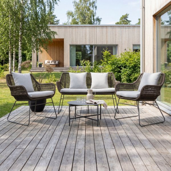 Loungegruppe Grå/Brun med bord - Davao + Flekkfjerner for møbler Loungegruppe Grå/Brun med bord - Davao + Flekkfjerner for møbler