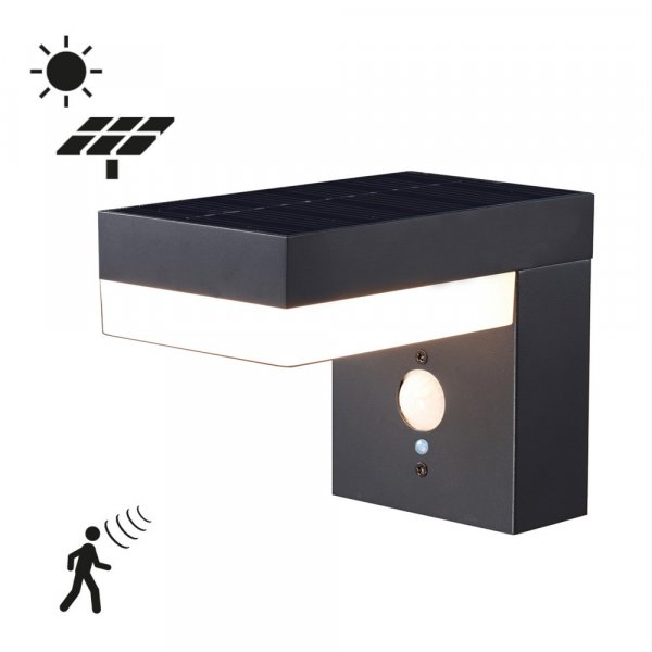 Solcelledrevet vegglampe med sensor
