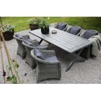 Oxford utendørs spisegruppe; grått bord 220 cm inkl. 6 stk. Mercury lenestoler i grå kunstrotting Oxford utendørs spisegruppe; grått bord 220 cm inkl. 6 stk. Mercury lenestoler i grå kunstrotting