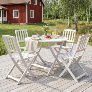 Hagespisesett sammenleggbart hvitt bord og 4 stoler - FSC-tre