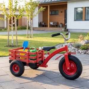 Barnetrehjulsykkel med tilhenger | Luftfylte dekk | Justerbart styre | 3-6 �r