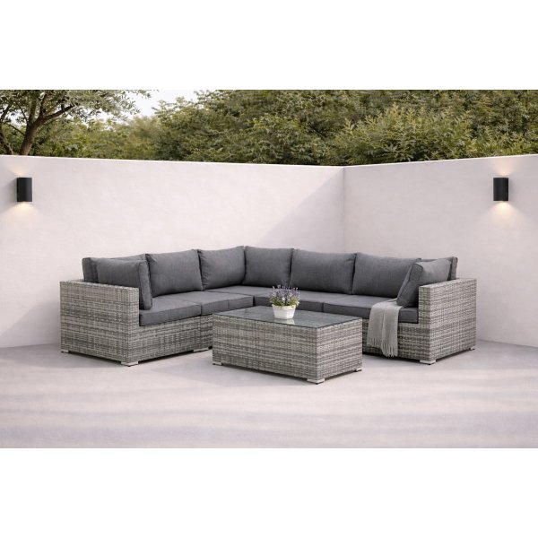 Loungegruppe gr� hj�rnesofa i kunstrotting - Amazon