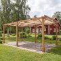 Pergola i tre 6x3 m furu m�rkebrun uteplass til hage