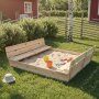 1 Sandkasse med lokk og benk 157x157 cm FSC-sertifisert tre