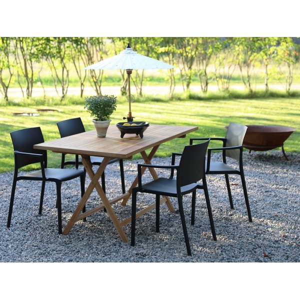 Spisegruppe Salt teak: Klaffbord i teak inkl. 4 Alafors karmstoler