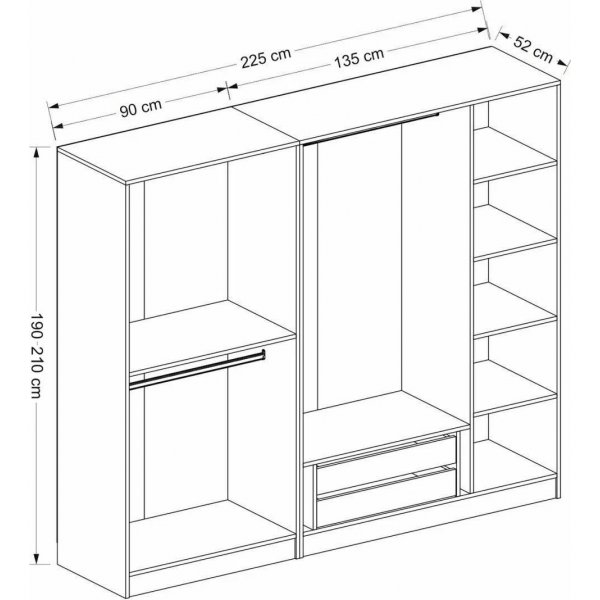 Cavolo garderobeskap 225x52x210 cm - Antrasitt/sort Cavolo garderobeskap 225x52x210 cm - Antrasitt/sort
