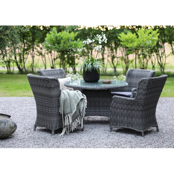 Jacksonville matgruppe i kunstrotting - Grå + Rengjøringsspray for utemøbler Jacksonville matgruppe i kunstrotting - Grå + Rengjøringsspray for utemøbler