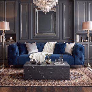 Lavt lite salongbord stein 100x60 - firkantet svart marmor og laminat MDF