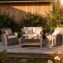 Loungegruppe 4 personer med sofa, 2 lenestoler og bord i herdet glass - Gr� utem�belgruppe for balkong og terrasse