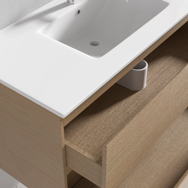 Baderomsmbler Milan 100 cm - Lyst tre + Toalettpapirholder