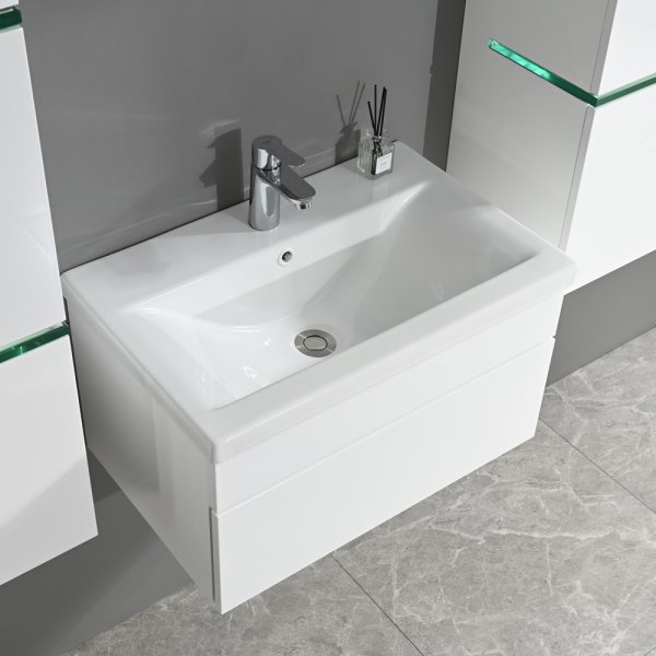 Baderomsmbler Venezia 60 cm - Hvit med LED-belysning + Toalettpapirholder