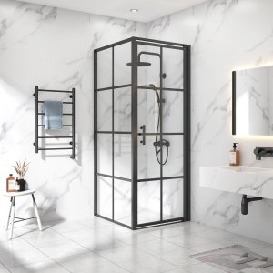 Dusjkabinett 80x80x200cm | 6mm sikkerhetsglass | Svarte profiler