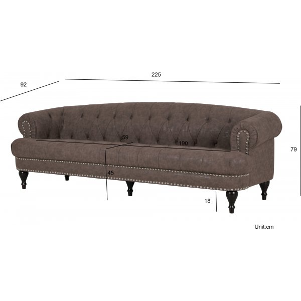 Chesterfield sofa 3-seter brun vintage 225 cm bred