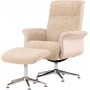 Lenestol med fotskammel Hag�n - beige teddy hvitvasket